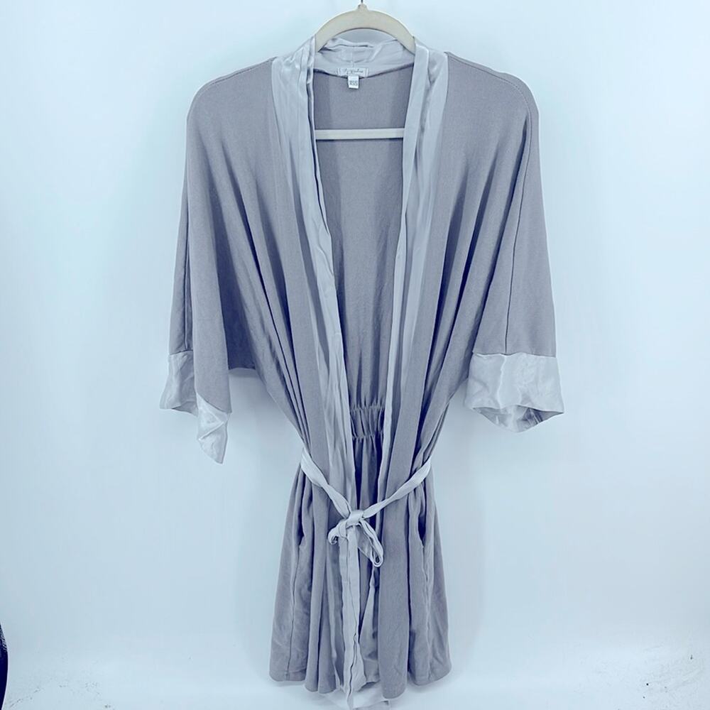 PJ Harlow Shala rib knit satin detail waist tie kimono style bath robe sz XS/S